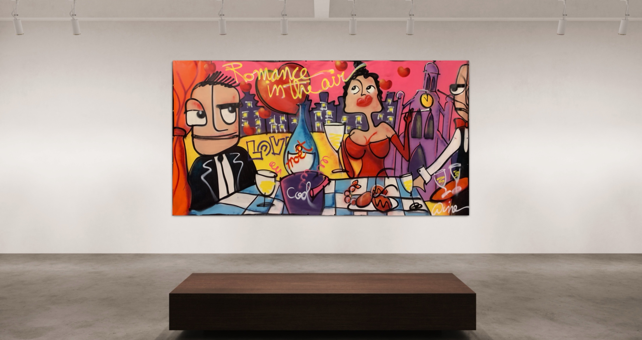 Kleurrijk modern schilderij “Love is in the Air” van kunstenaar Geoffrey Wijn.